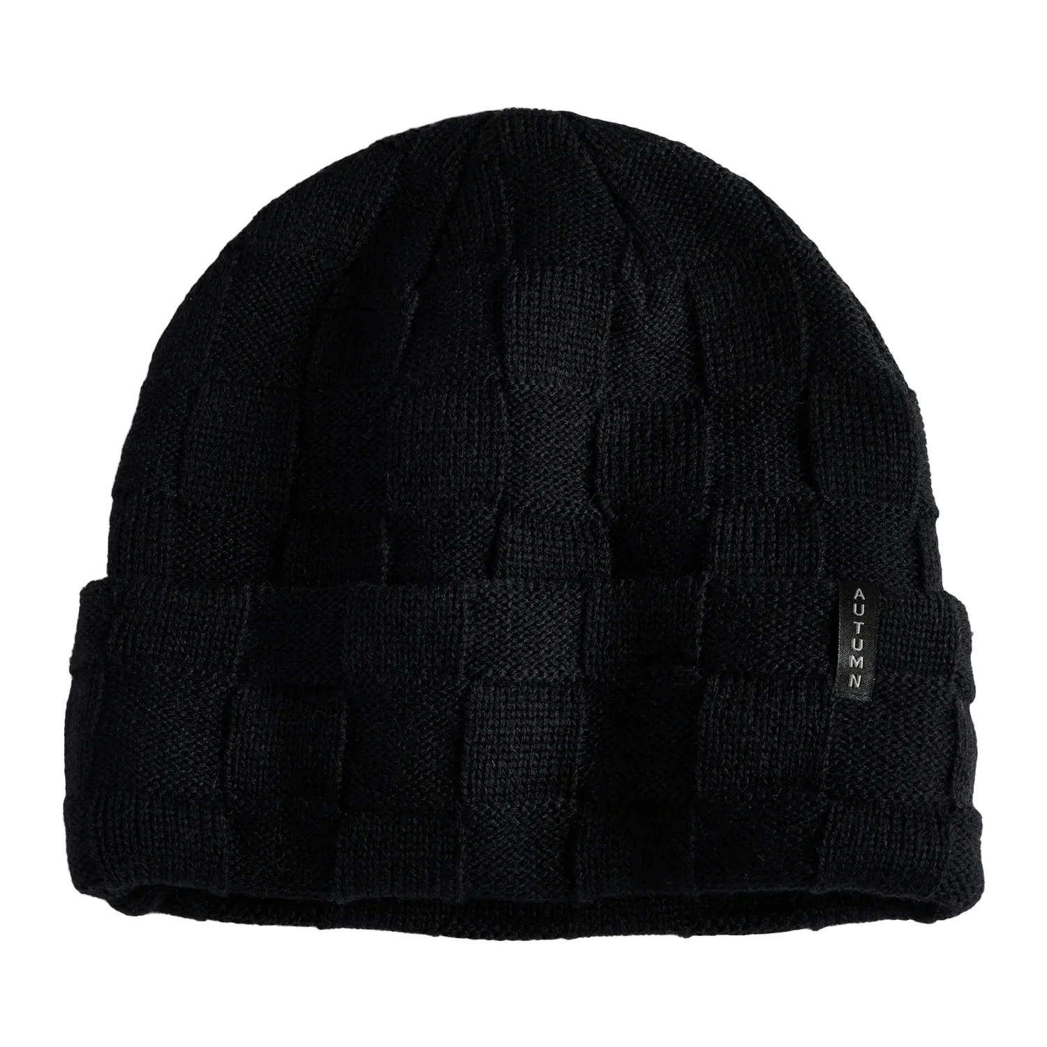 Autumn Wool Checker Knit Beanie Black
