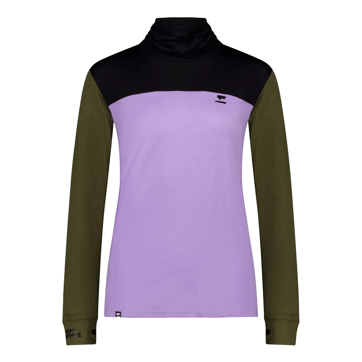 Mons Royale Women's Yotei BF High Neck Top 2025 Lupin/Dark Olive/Black