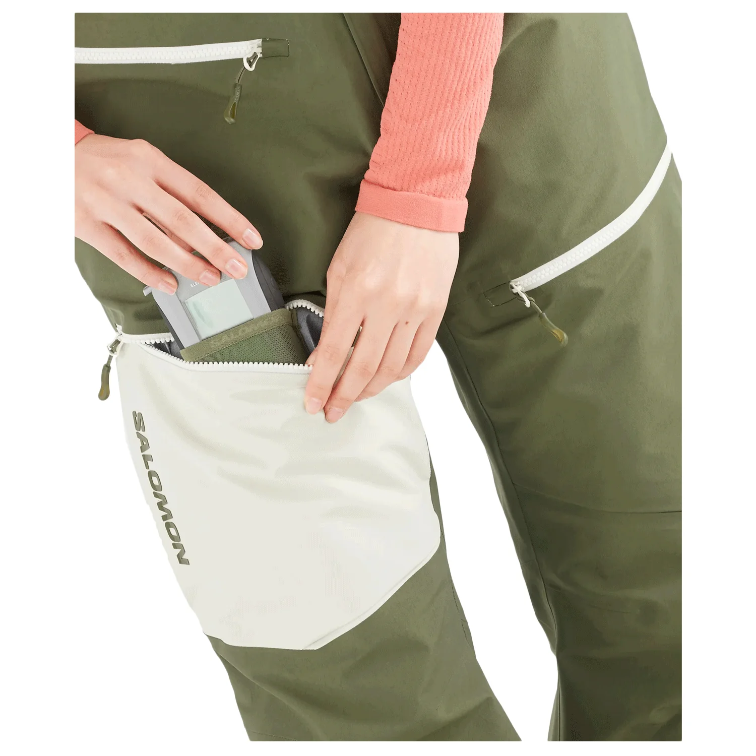 Salomon Women's QST Gore-Tex Pro Bib Pant 2024 Olive Night/Almond Milk - Image 3