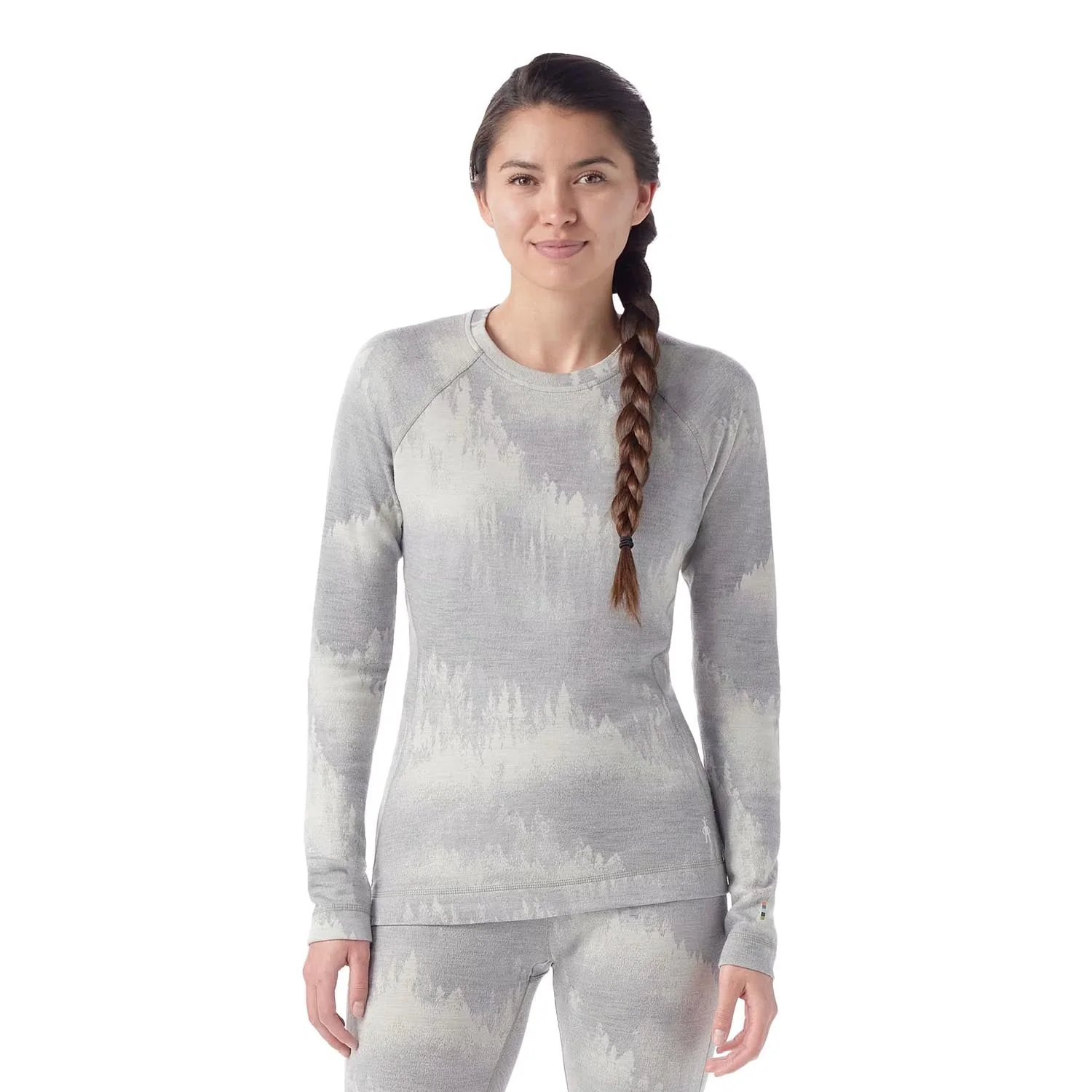 Smartwool Women's Classic Thermal Merino Base Layer Crew Boxed Light Grey Foggy Pines