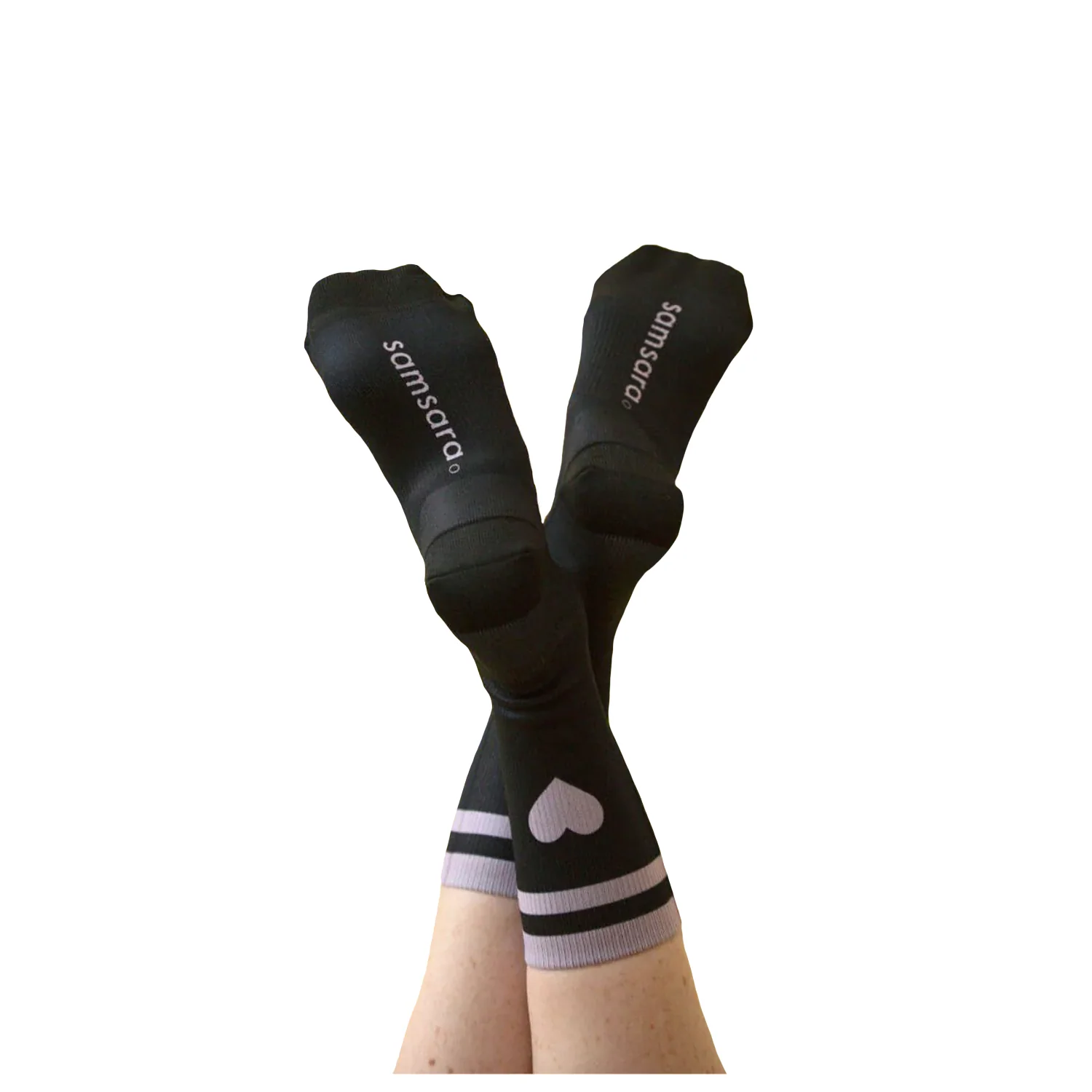 Samsara Women's Sock Black Stripe/Pink Heart